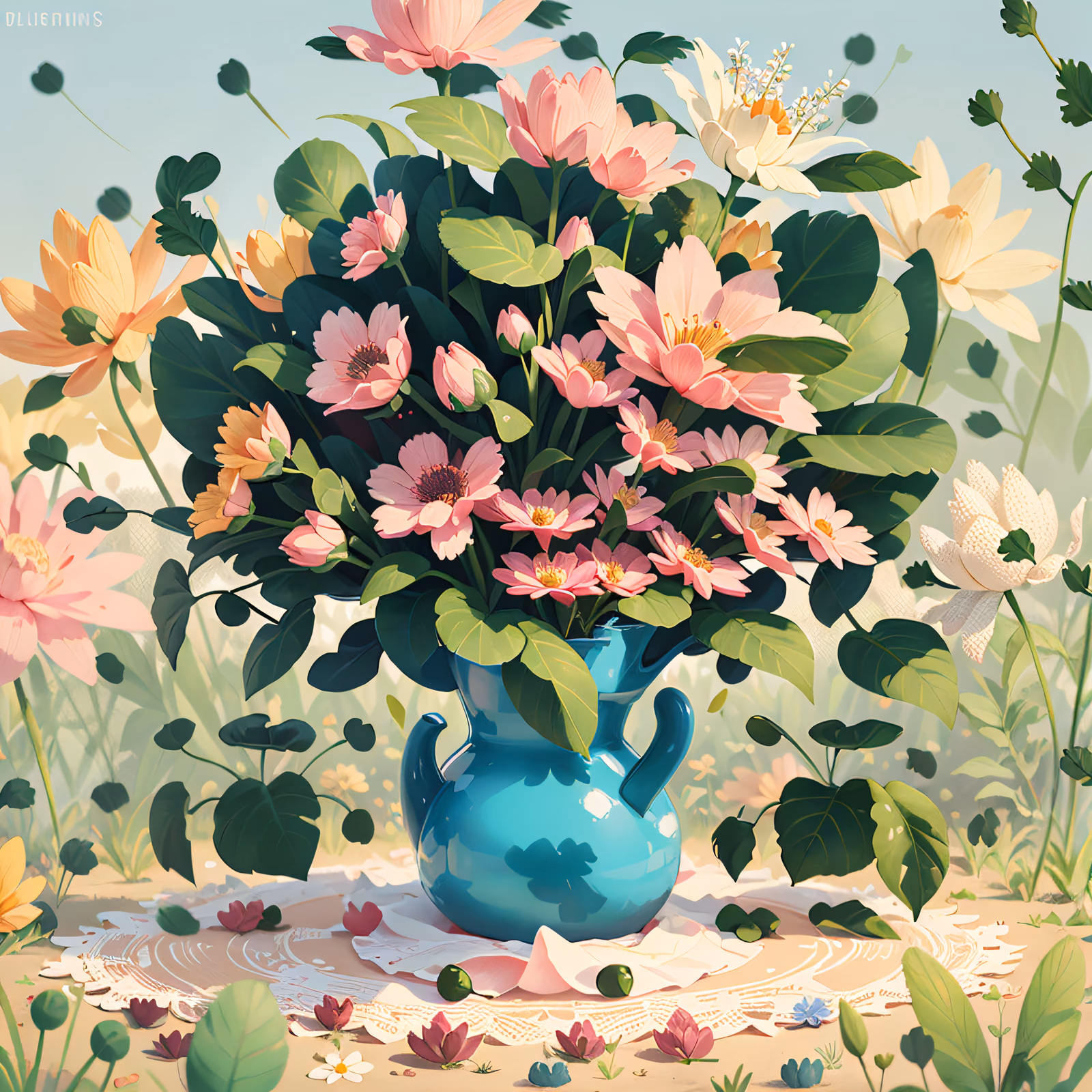 Pink Bouquet Teal Vase Painting QR Code Art — image 1