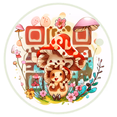 Kawaii Mushroom Flowers Cartoon QR Code for Stickers — image 1