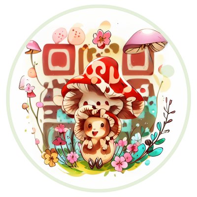 Милый гриб с цветами, мультяшный QR-код для стикеров