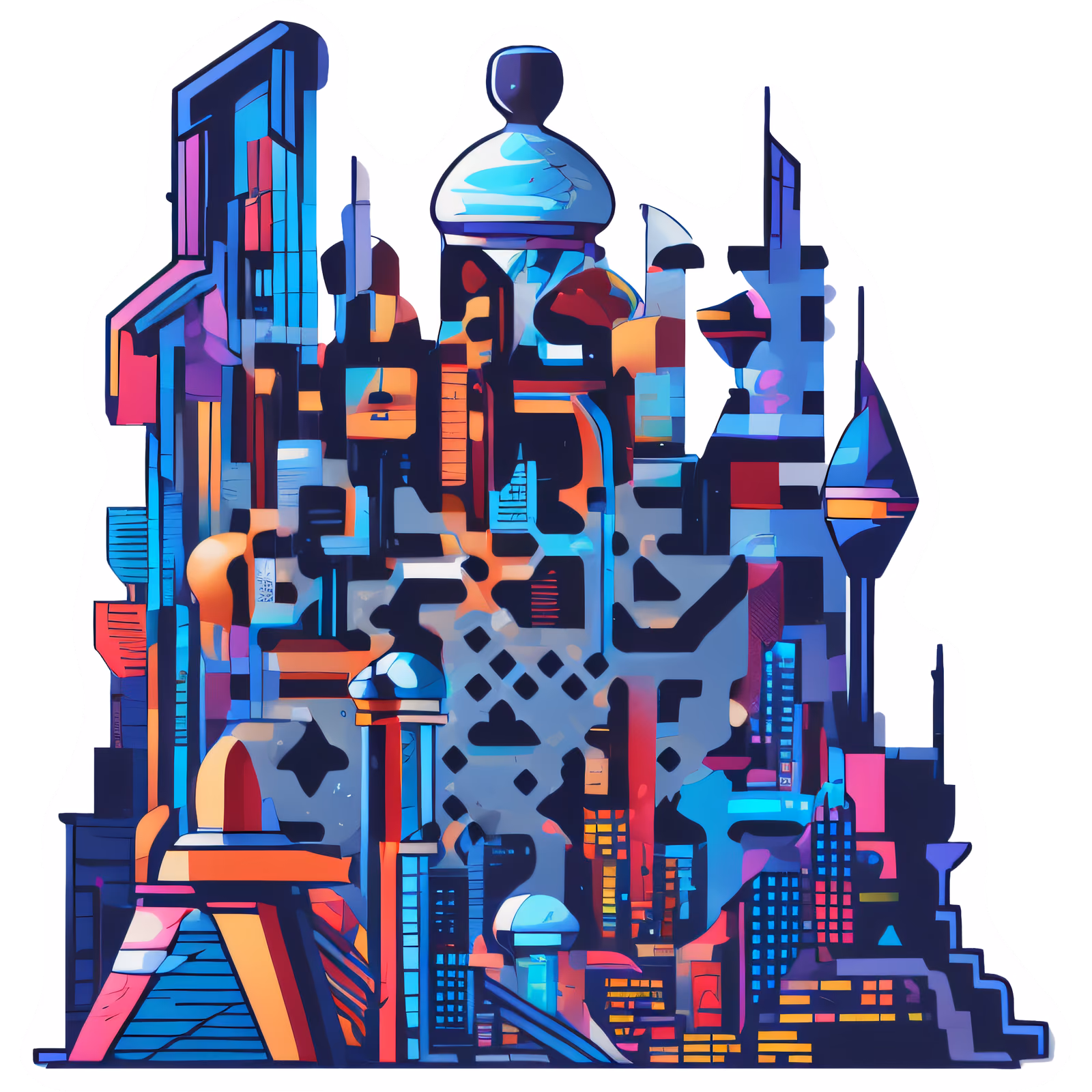 Futuristic Cityscape Vector QR Code for Stickers — image 1