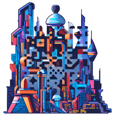 Futuristic Cityscape Vector QR Code for Stickers — image 1