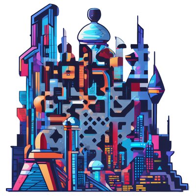 Futuristic Cityscape Vector QR Code for Stickers
