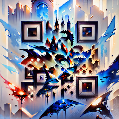 Abstract Gothic Cityscape Watercolor QR Code Art — image 1