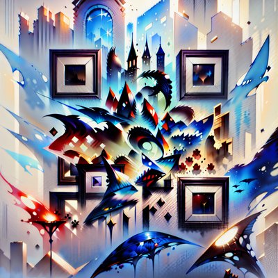 Abstract Gothic Cityscape Watercolor QR Code Art
