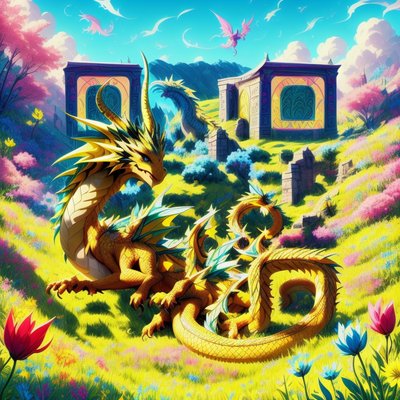 Yellow Dragon Meadow Game Art QR Code for Posters
