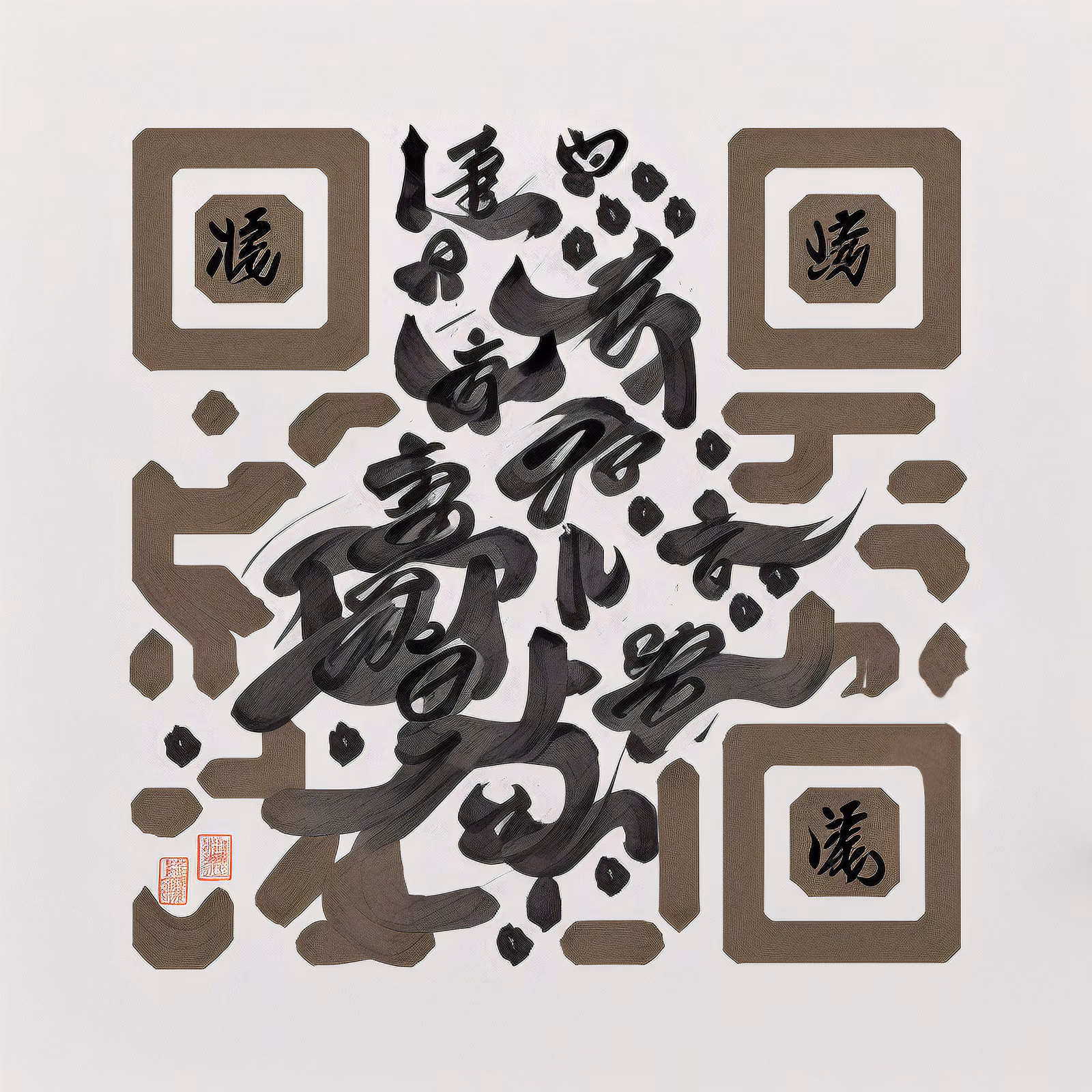 Символ кандзи, написанный кистью: QR-код в технике каллиграфии — изображение 1