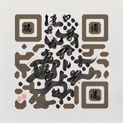 Символ кандзи, написанный кистью: QR-код в технике каллиграфии