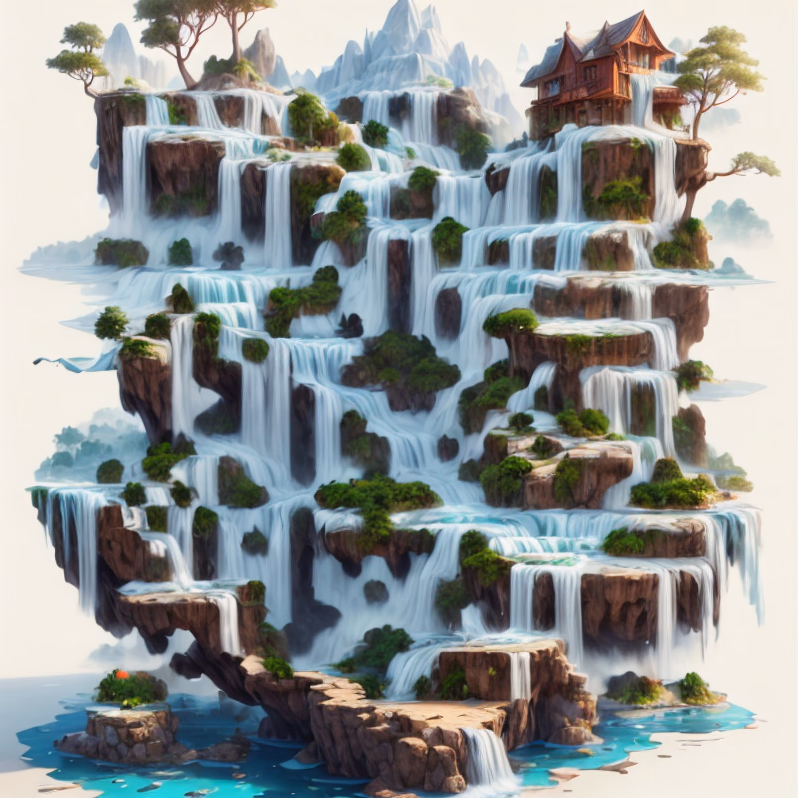 Floating Waterfall Island 3D Fantasy QR Code Art — image 1