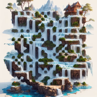Floating Waterfall Island 3D Fantasy QR Code Art — image 1