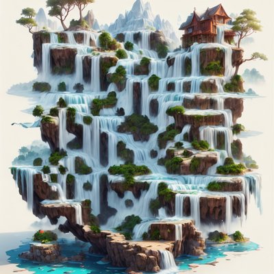 Floating Waterfall Island 3D Fantasy QR Code Art