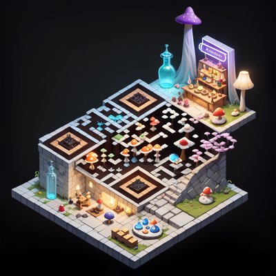 Witch Potion Bar Isometric Diorama QR Code for Posters