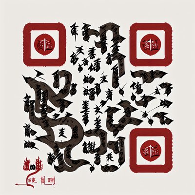 Каллиграфия кистью тушью: QR-код в стиле чернильной письменности