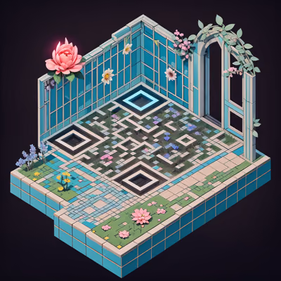 Isometric Magical Garden Puzzle QR Code Art — image 1