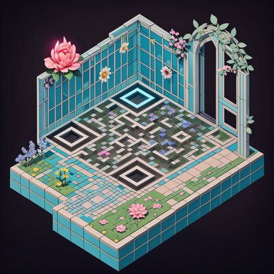 Isometric Magical Garden Puzzle QR Code Art