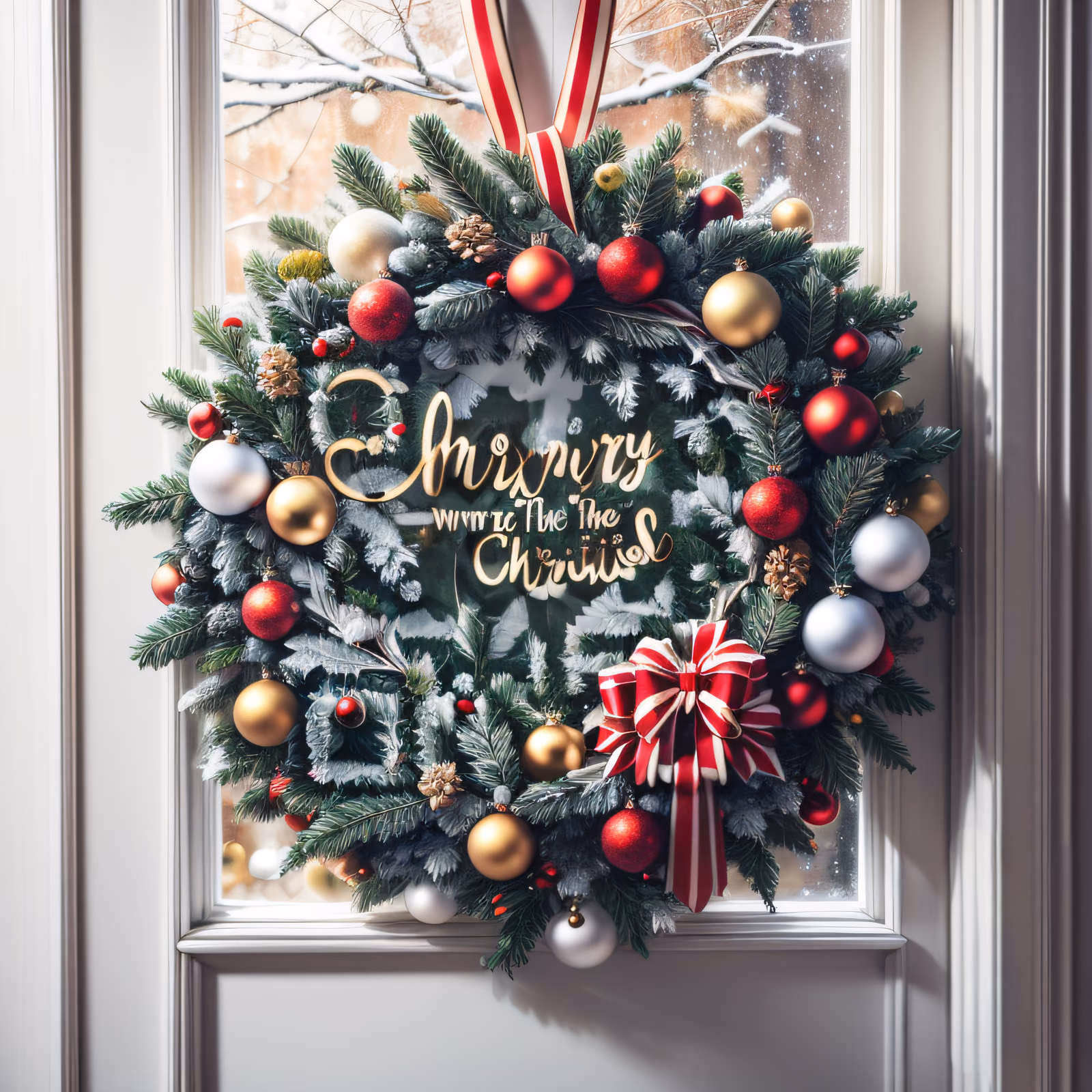 Christmas Wreath Window Scene QR Code for Greeting Cards — image 1