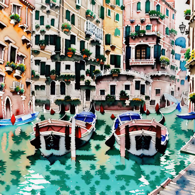 Venice Canal Gondolas Watercolor QR Code Art — image 1