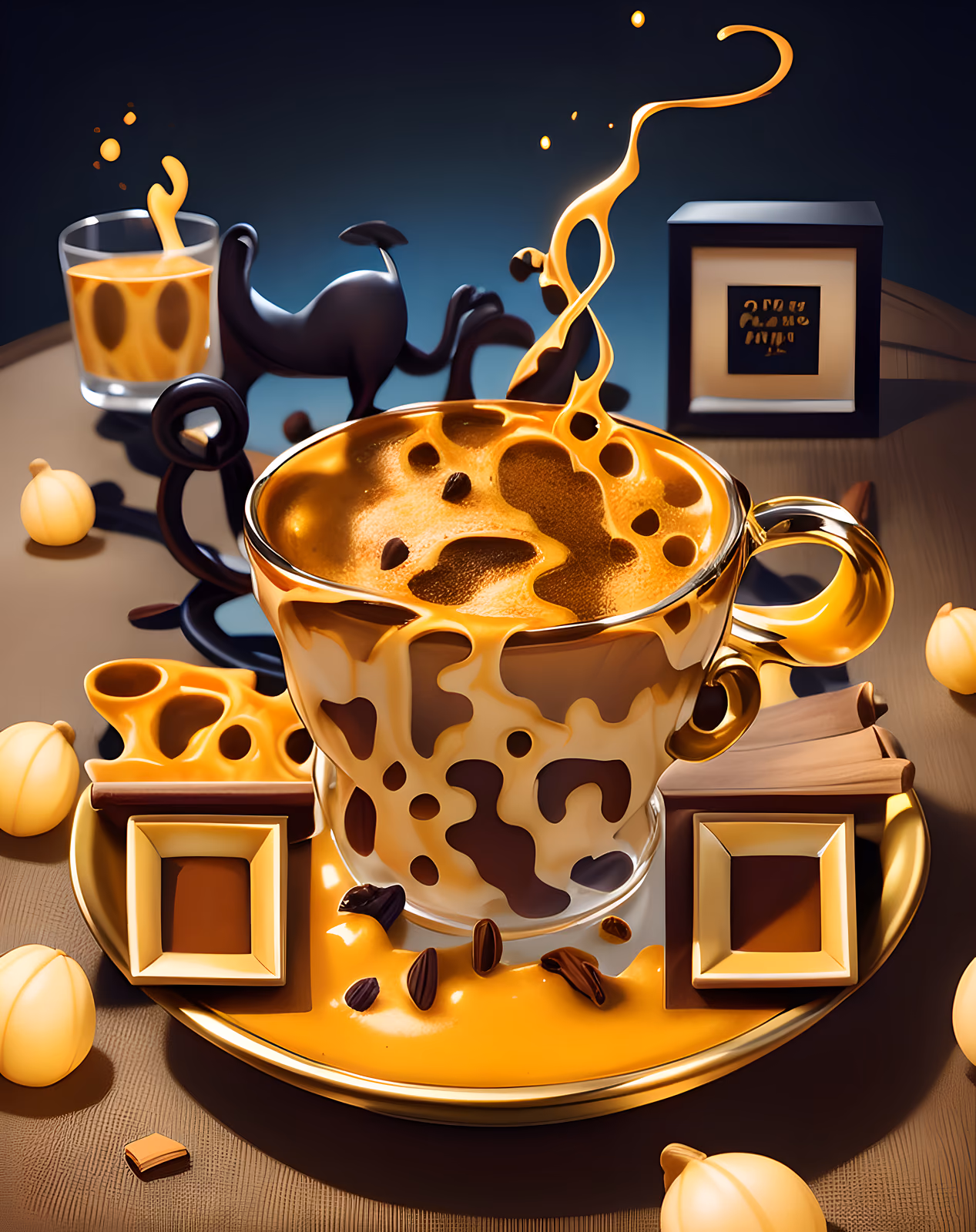 Golden Latte Cup 3D Illustration QR Code for Menus — image 1