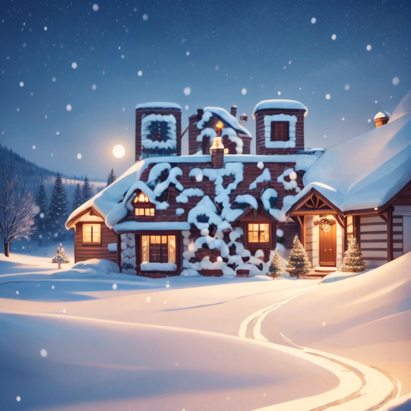 雪夜圣诞小屋二维码艺术贺卡设计 — 图片 1