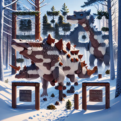 Stegosaurus Snowy Forest Digital Painting QR Code for Posters — image 1