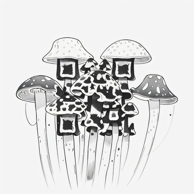 Spotted Mushroom Cluster Ink Tattoo QR Code for Temporary Tattoos