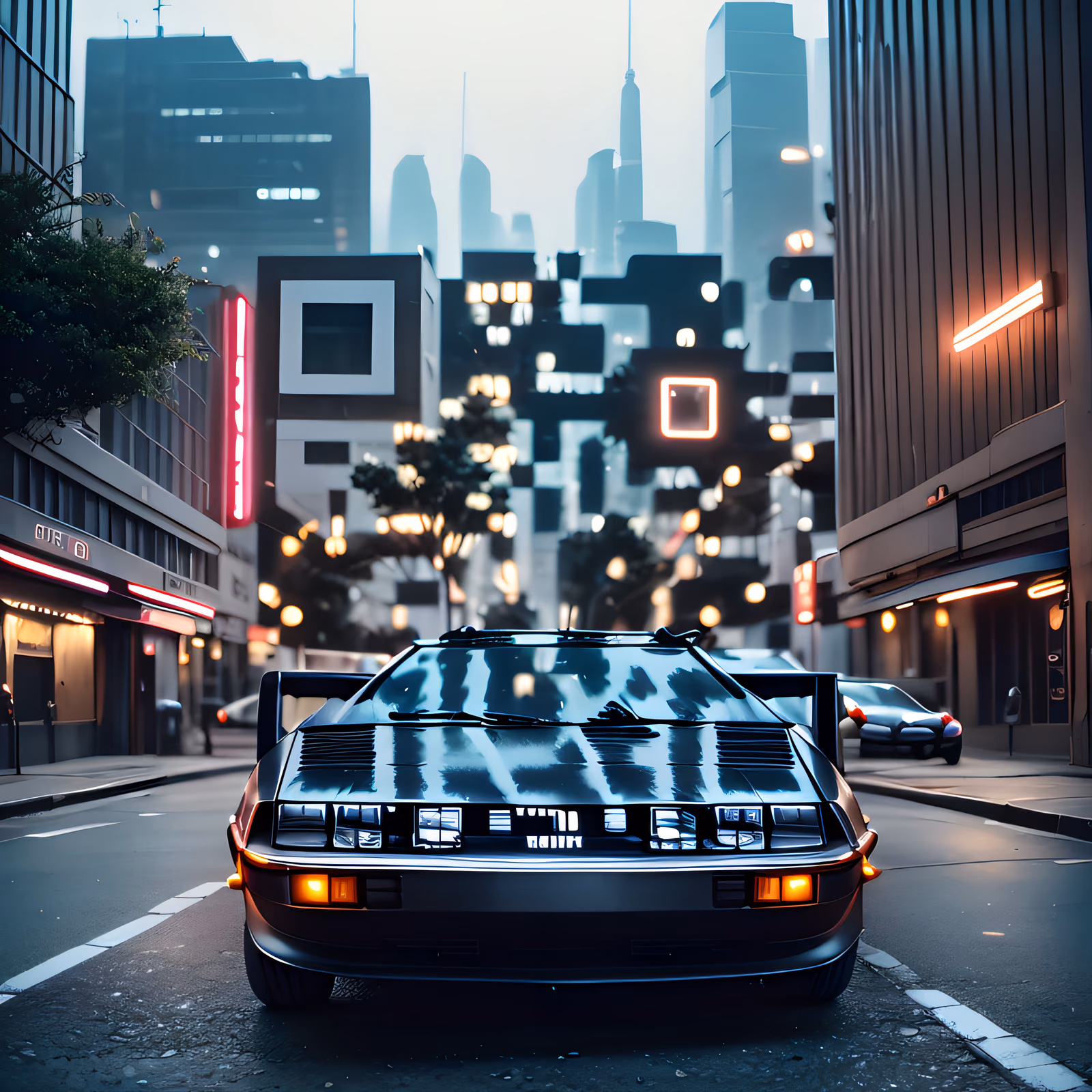 DeLorean Futuristic City Cinematic QR Code for Posters — image 1
