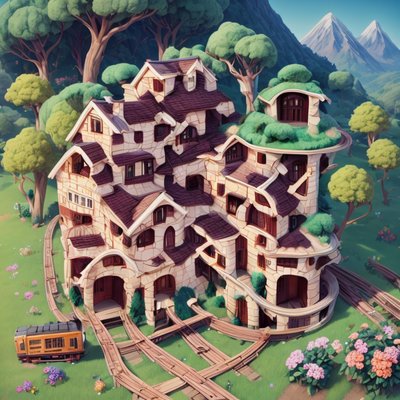 Cartoon House Train Tracks 3D QR Code Art