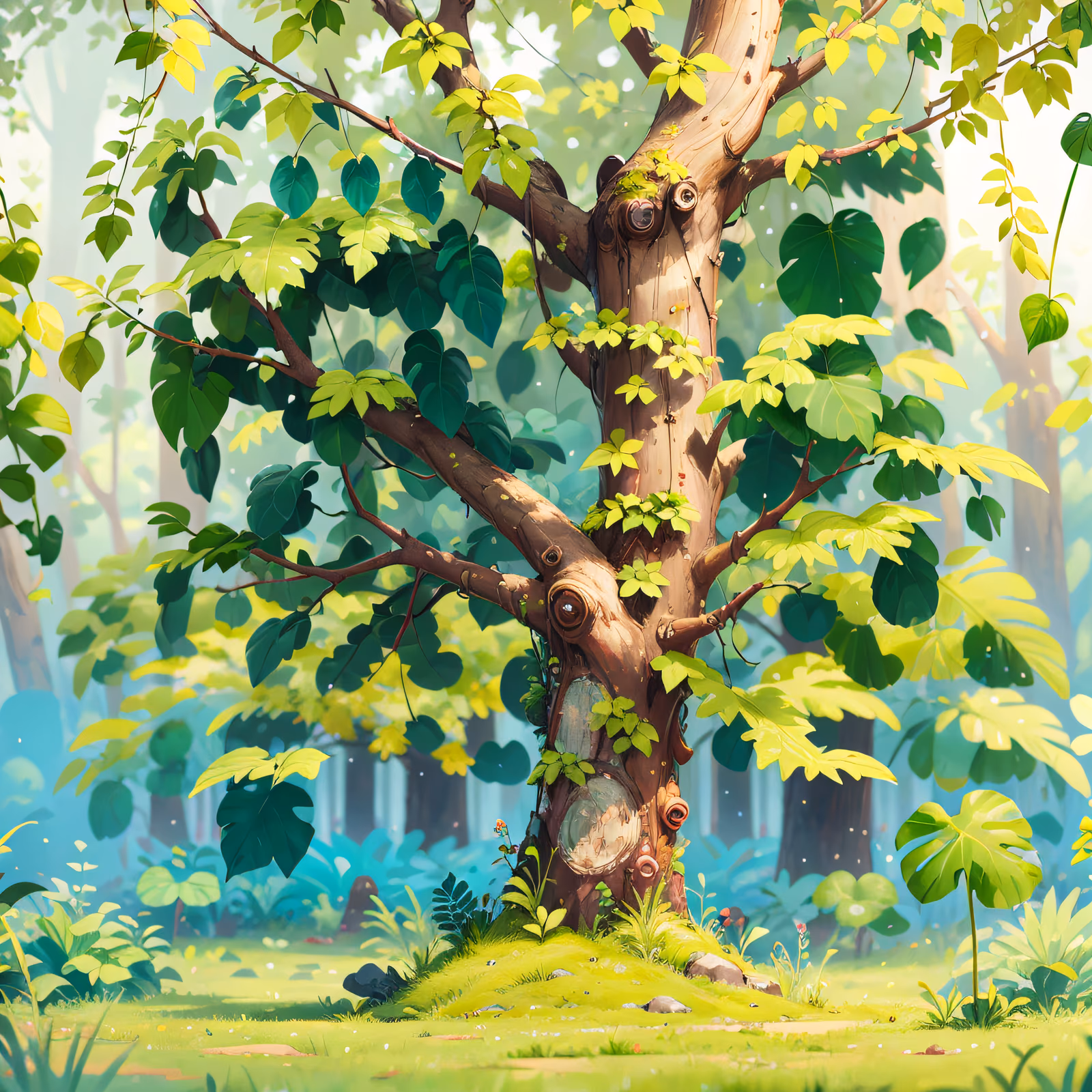 Sunlit Forest Tree Digital Painting QR Code Art — image 1