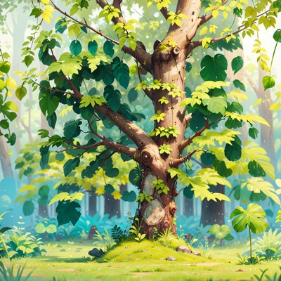 Sunlit Forest Tree Digital Painting QR Code Art