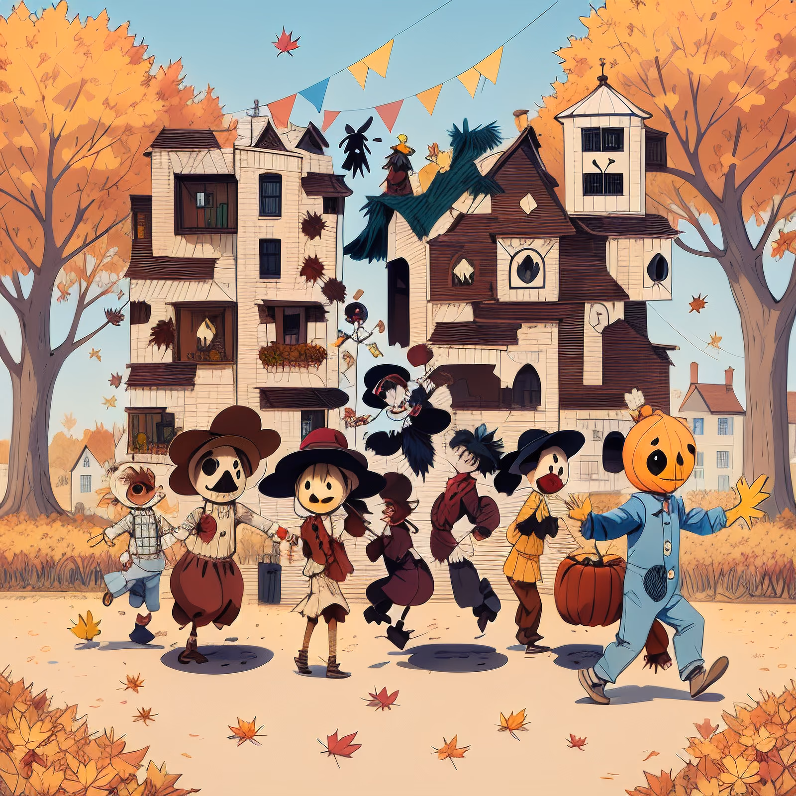 Scarecrow Parade Autumn Cartoon QR Code for Event Invitations — image 1