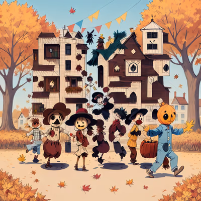 Scarecrow Parade Autumn Cartoon QR Code for Event Invitations — image 1