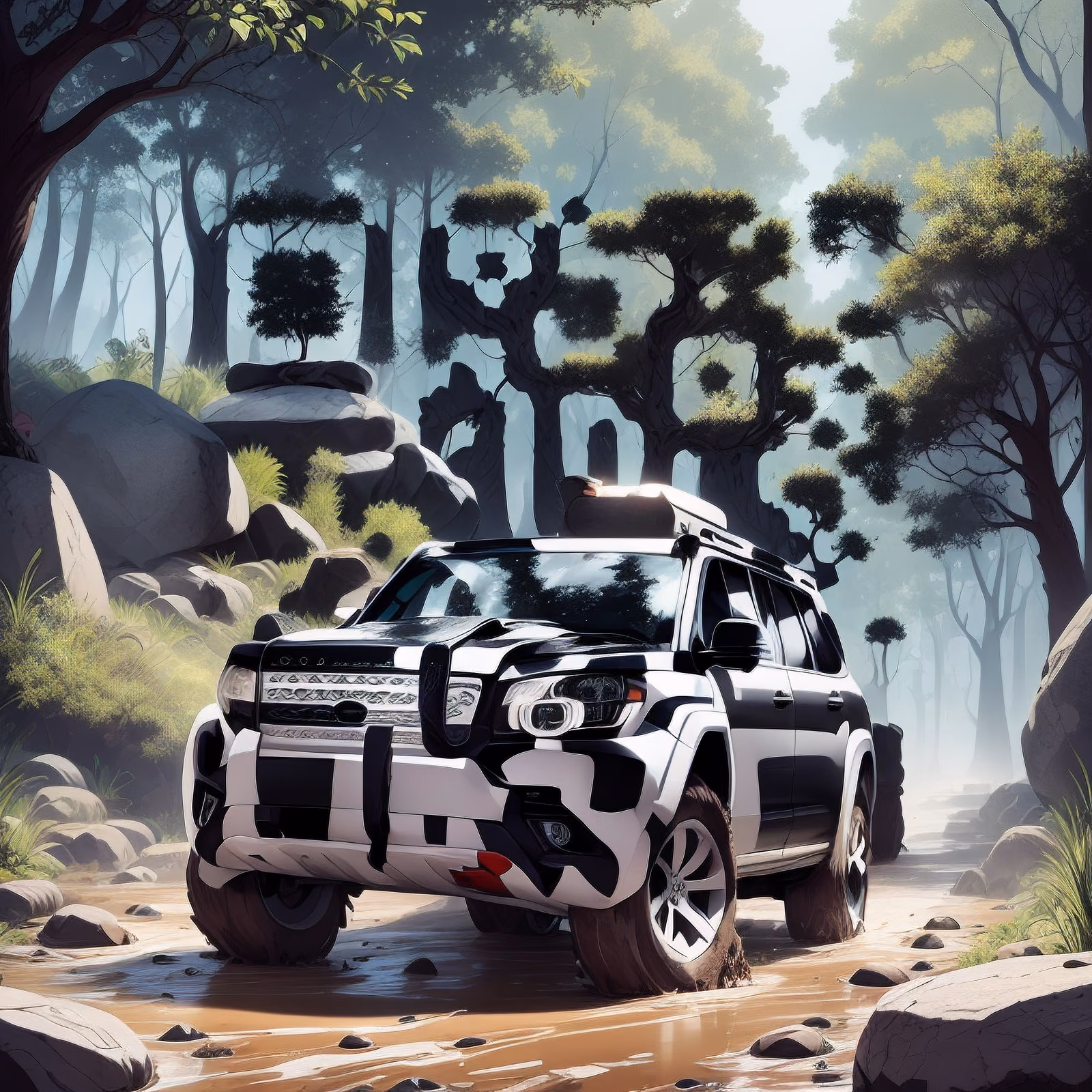 Off-Road SUV Forest Digital Painting QR Code for Posters — image 1