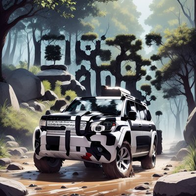 Off-Road SUV Forest Digital Painting QR Code for Posters