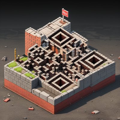Isometric Wasteland Ruins Diorama QR Code for Posters