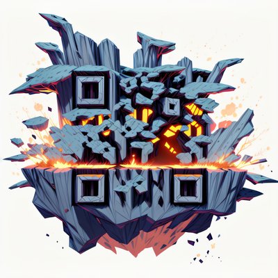 Floating Lava Island Game Art QR Code for Stickers