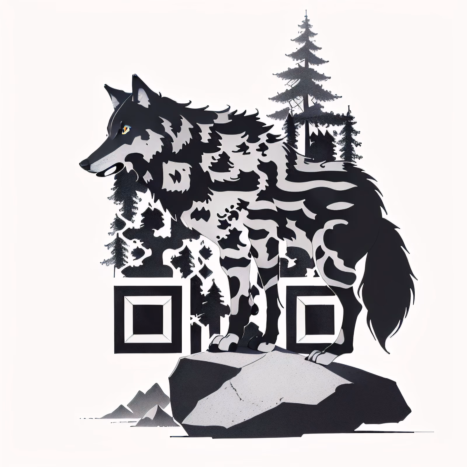 Волк на скале в стиле тату: QR-код для одежды — изображение 1