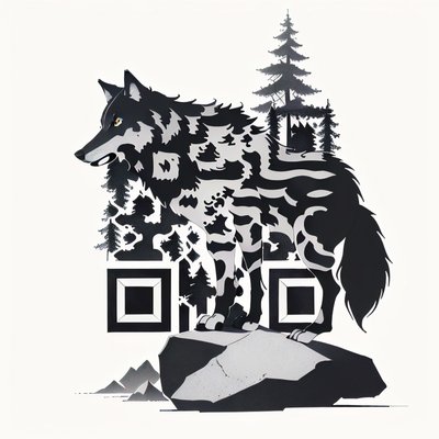 Wolf on Rock Tattoo Style QR Code for Apparel