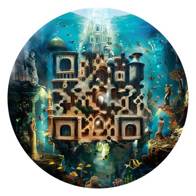 水下宫殿奇幻二维码设计,适用于贴纸
