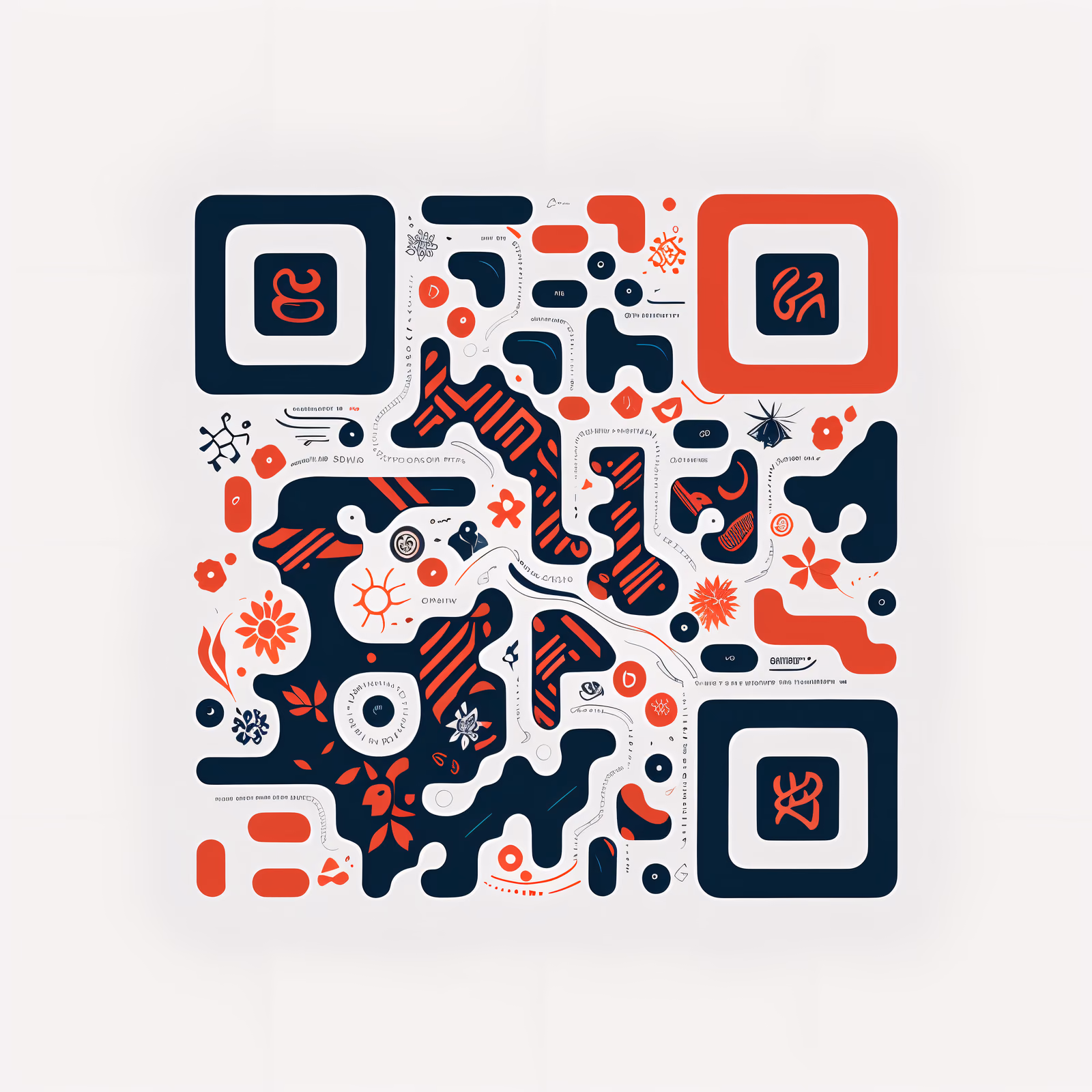 Плоский QR-код с орнаментом из каракуль в тёмно-синем и красном для постеров — изображение 1