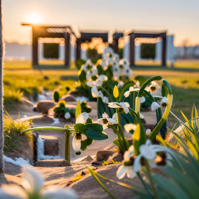 Snowdrops at Sunrise Macro Photo QR Code Art — image 1