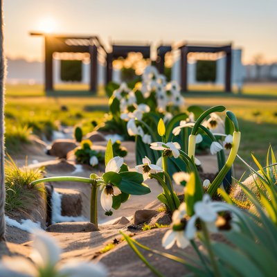 Snowdrops at Sunrise Macro Photo QR Code Art