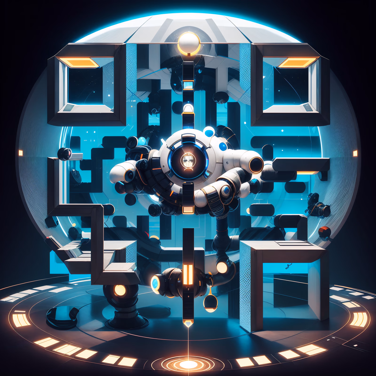 Floating Robot Pod Retrofuturism QR Code for Posters — image 1
