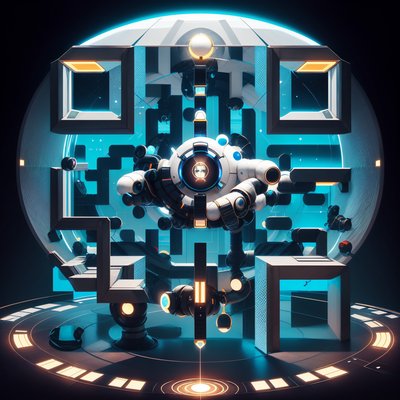 Floating Robot Pod Retrofuturism QR Code for Posters
