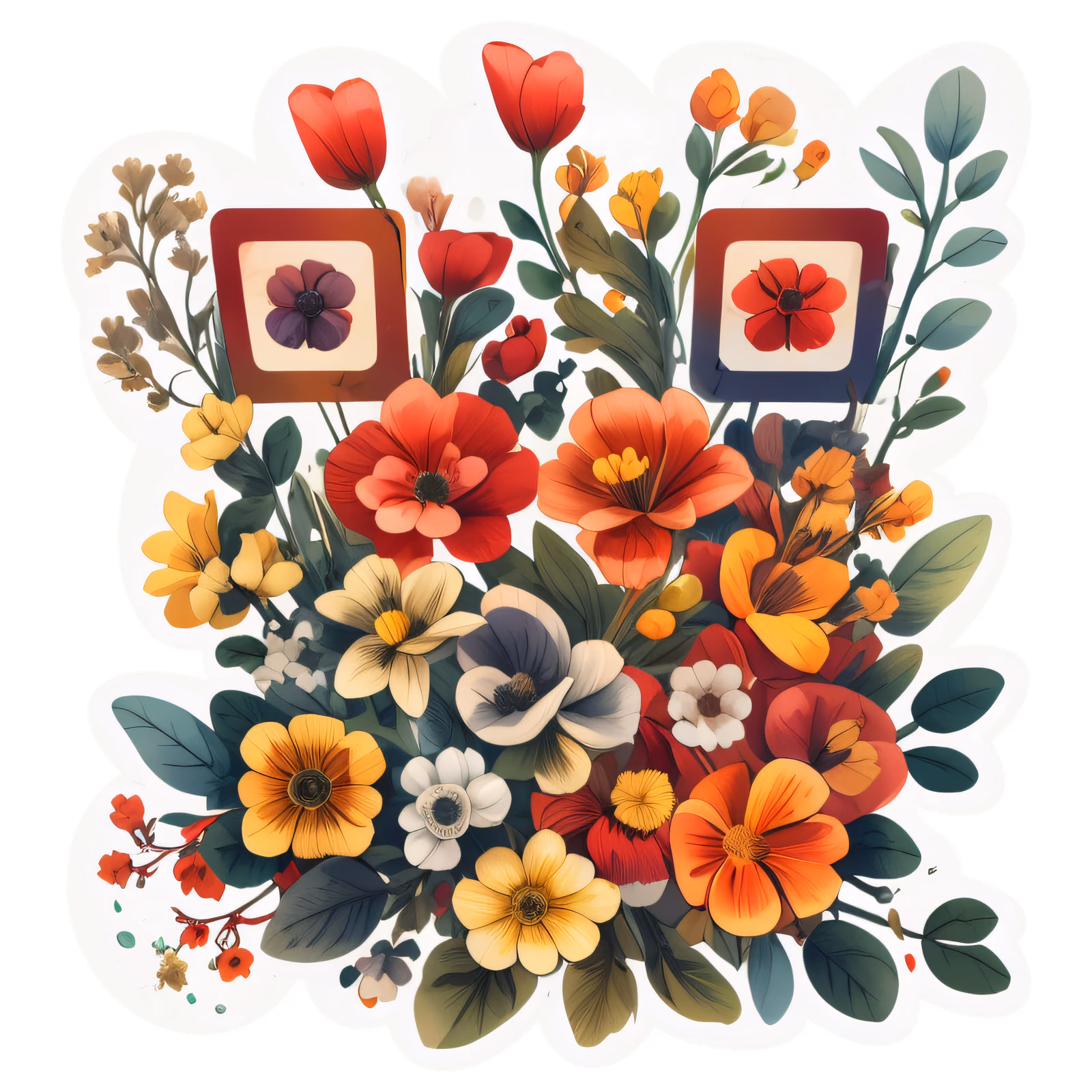 花束矢量贴纸二维码设计,适用于贴纸 — 图片 1