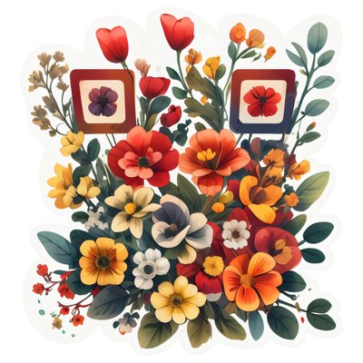 Букет цветов, векторная наклейка с QR-кодом