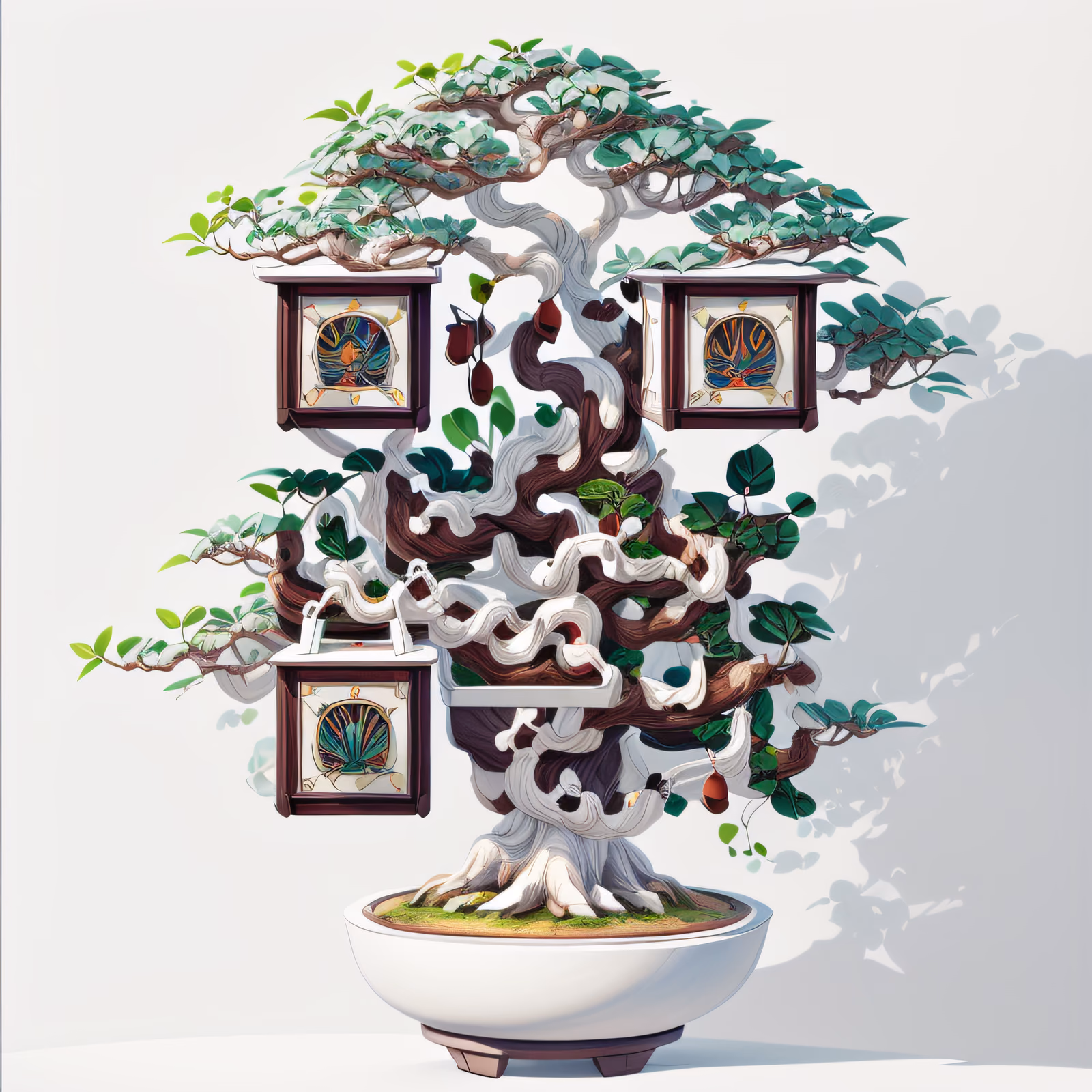 Дерево бонсай, 3D игровая графика, QR-код — изображение 1