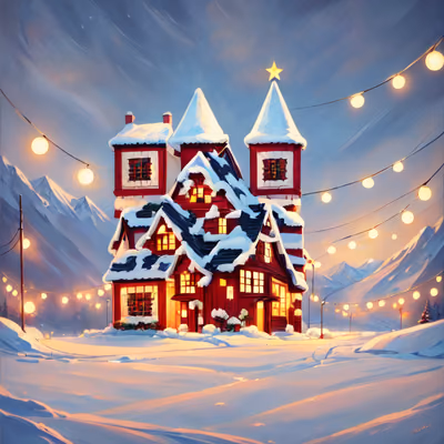 Snowy Christmas House Painting Winter QR Code for Greeting Cards — image 1
