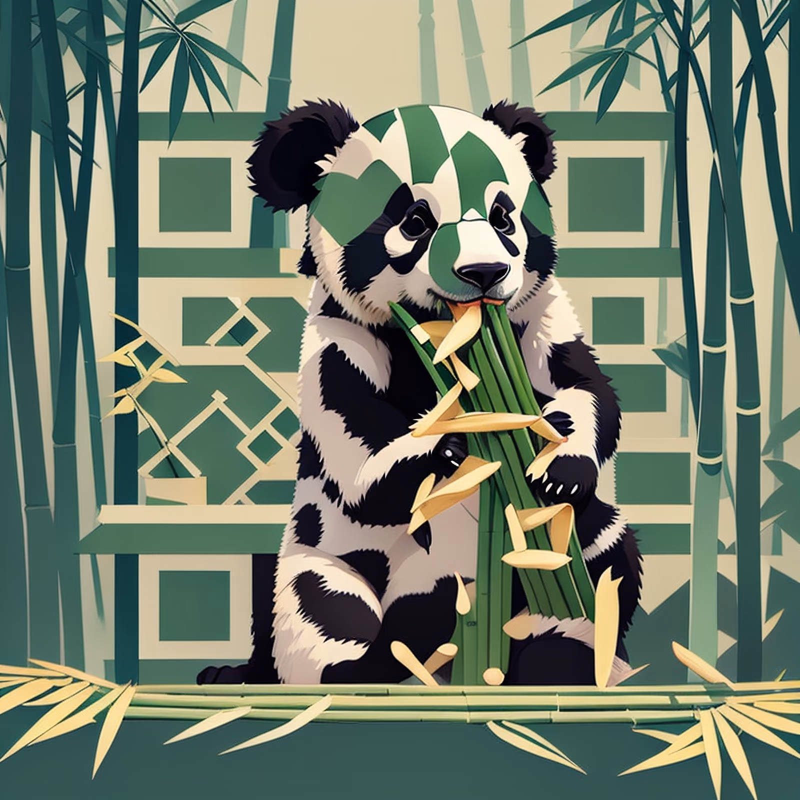 Panda Eating Bamboo Flat Vector QR Code for Posters — image 1