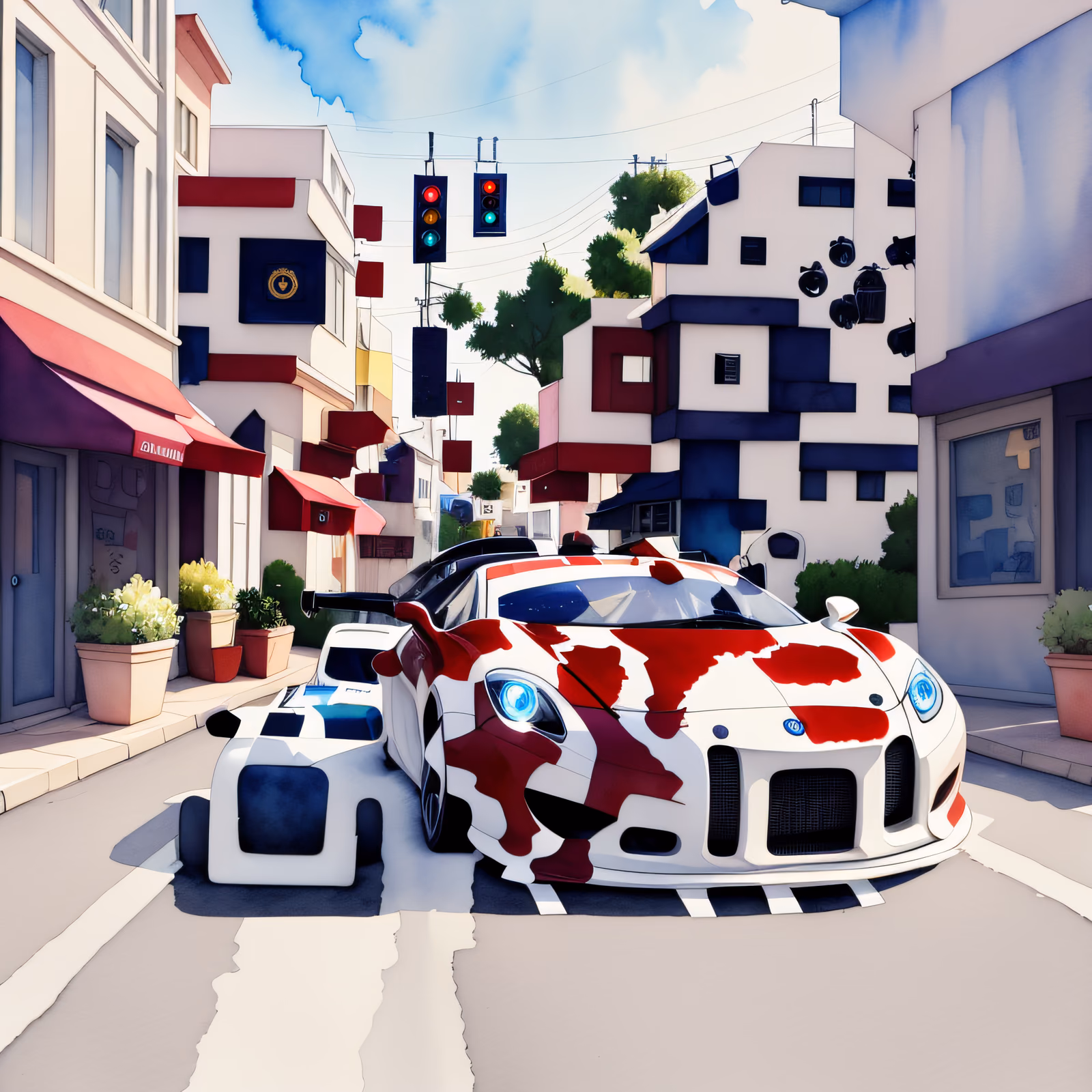 White Sports Car Watercolor QR Code for Posters — image 1