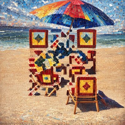 Beach Chairs Umbrella Mosaic QR Code Art