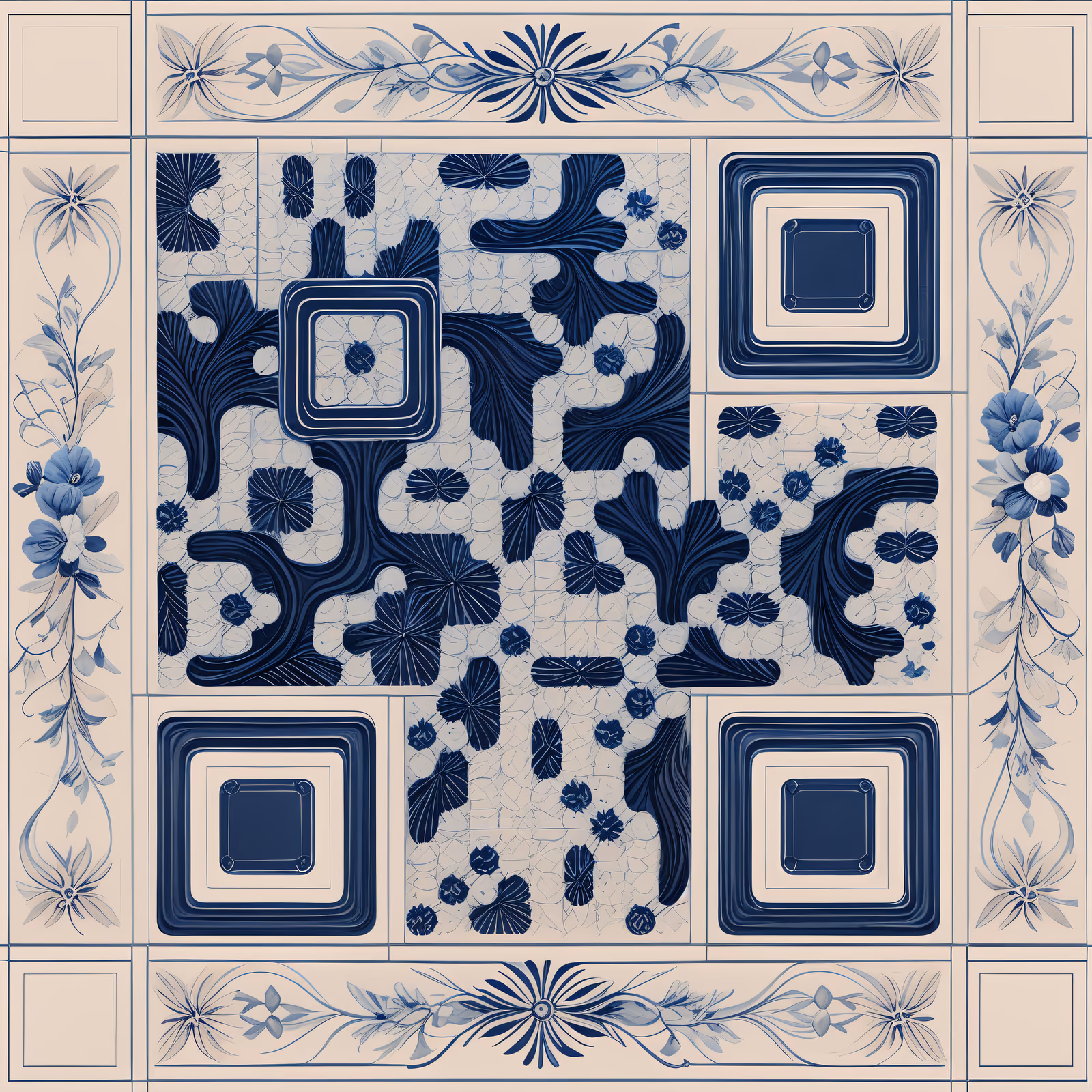 Индиго, делфтский орнамент на плитке: QR-код — изображение 1